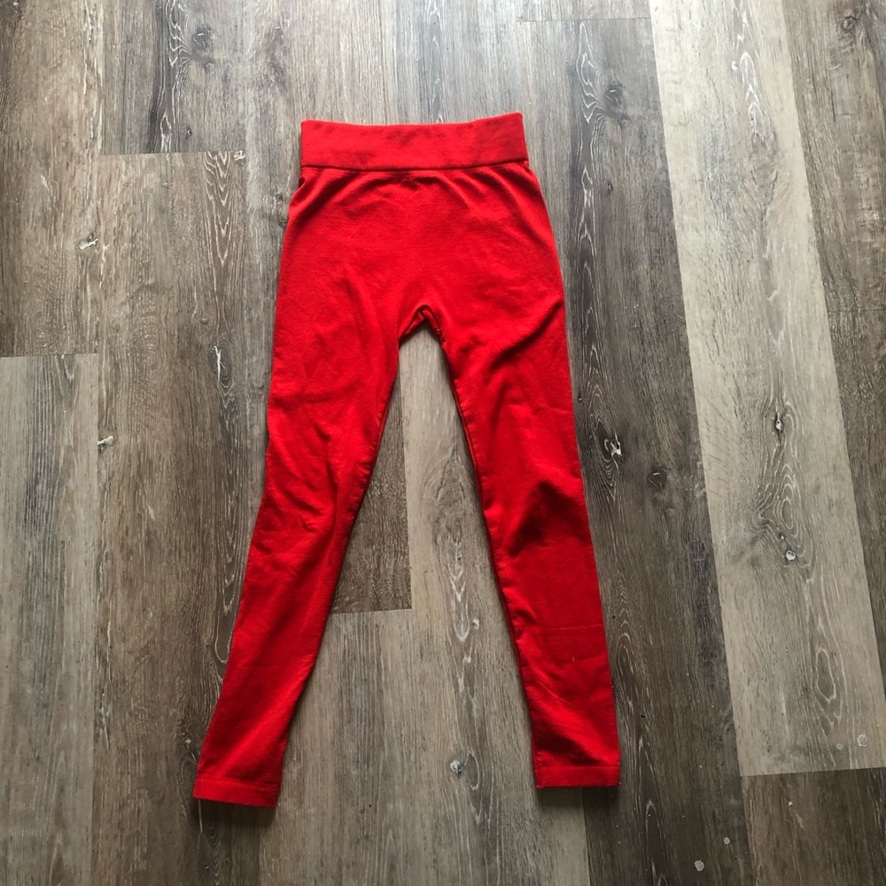 Bright red fleece lined leggings
